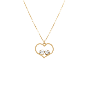 COLLIER ARGENT DORÉ PENDENTIF COEUR AJOURÉ ET 2 OXYDES BLANCS 40+5CM