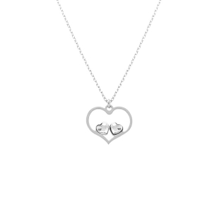 COLLIER ARGENT RHODIÉ PENDENTIF COEUR AJOURÉ ET 2 OXYDES BLANCS 40+5CM