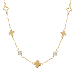 COLLIER ARGENT DORÉ TREFLES LISSES ET AVEC OXYDES BLANCS 40+5CM