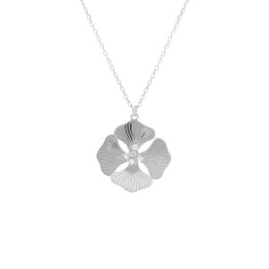 COLLIER ARGENT RHODIÉ PENDENTIF FLEUR ET OXYDES BLANCS 40+5CM