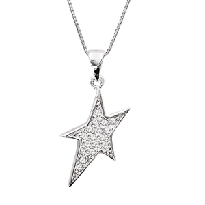 COLLIER ARGENT RHODIÉ PEND ETOILE PT PIERRES BLANCHES SYNTHETIQUE 42+3CM