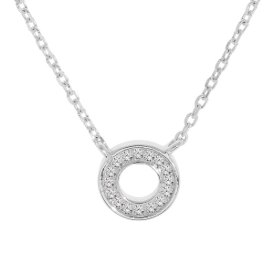 COLLIER ARGENT RHODIÉ PENDENTIF CERCLE OXYDES BLANCS SERTIS 42+3CM