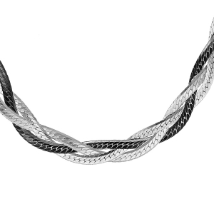 COLLIER ARGENT RHODIÉ TRESSE AVEC NOIR 42CM