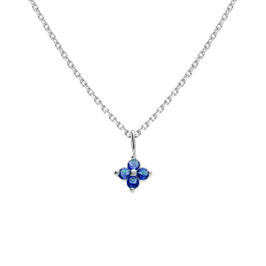 COLLIER ARGENT RHODIÉ PENDENTIF FLEUR OXYDES BLEU 38+4CM
