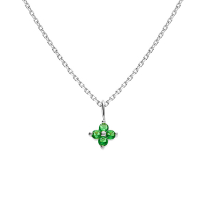 COLLIER ARGENT RHODIÉ PENDENTIF FLEUR OXYDES VERT 38+4CM