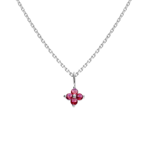 COLLIER ARGENT RHODIÉ PENDENTIF FLEUR OXYDES FUSHIA 38+4CM