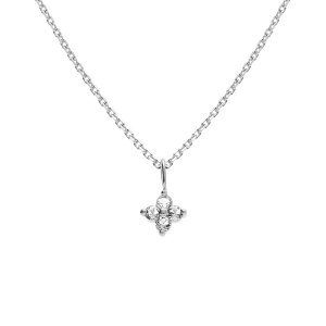 COLLIER ARGENT RHODIÉ PENDENTIF FLEUR OXYDES BLANC 38+4CM