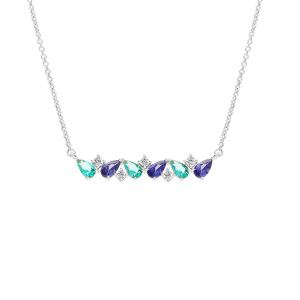 COLLIER ARGENT RHODIÉ NAVETTES BLEU ET BLANCS  42+3CM