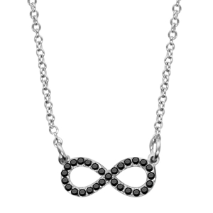 COLLIER ARGENT RHODIÉ FORME HUIT (INFINI) PETIT MODELE PIERRES NOIRES SYNTHETIQUE 42+3CM