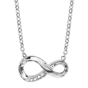 COLLIER ARGENT RHODIÉ FORME HUIT STYLISE (INFINI) PIERRES BLANCHES SYNTHETIQUE 42+3CM