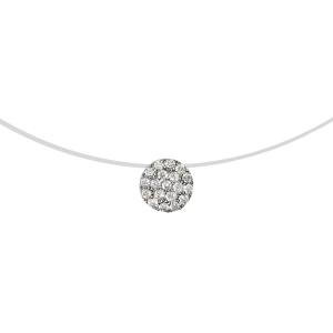 COLLIER ARGENT RHODIÉ PASTILLE OXYDES BLANCS SUR FIL NYLON 41CM