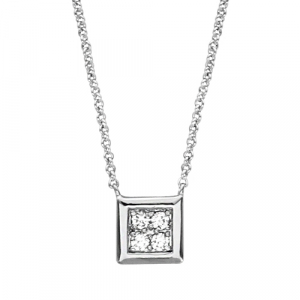COLLIER ARGENT RHODIÉ CARRÉE OXYDES BLANCS SERTIS 40+4CM