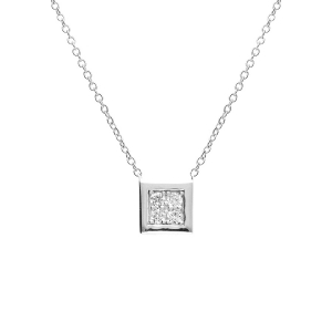 COLLIER ARGENT RHODIÉ CARRÉE OXYDES BLANCS SERTIS 40+4CM
