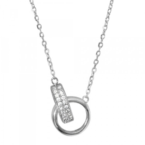 COLLIER ARGENT RHODIÉ 2 ANNEAUX OXYDES BLANCS SERTIS 40+4CM