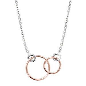 COLLIER ARGENT RHOIDE MOTIF DOUBLE ALLIANCES DORURE ROSE 40+5CM