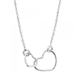 COLLIER ARGENT RHODIÉ MOTIF DOUBLE COEURS 40+5CM