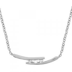 COLLIER ARGENT RHODIÉ 2 BRANCHES 3 PIERRES BLANCHES SYNTHETIQUE 45+3CM