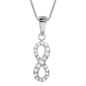 COLLIER ARGENT RHODIÉ MOTIF INFINI OXYDES BLANCS SERTIS 42+3CM