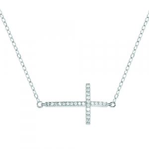 COLLIER ARGENT RHODIÉ GRANDE CROIX  COUCHEE OXYDES MICRO SERTIS 43+2CM
