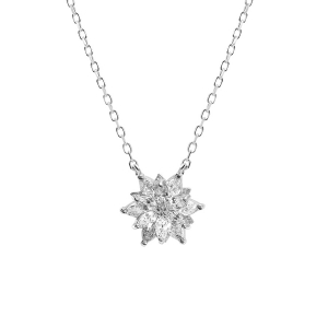 COLLIER ARGENT RHODIÉ 10MM FLEUR OXYDES BLANCS SERTIS 40+5CM