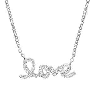 COLLIER  ARGENT RHODIÉ LOVE OXYDES BLANCS SERTIS 40+4CM