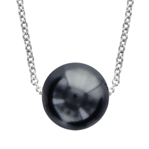 COLLIER ARGENT RHODIÉ PERLE SYNTHETIQUE GRISE 40+4CM