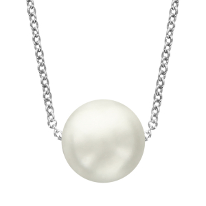 COLLIER ARGENT RHODIÉ PERLE SYNTHETIQUE BLANCHE 40+4CM