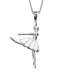COLLIER ARGENT RHODIÉ DANSEUSE AVEC RÉSINE BLANCHE 42+3CM