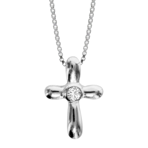 COLLIER ARGENT RHODIÉ PENDENTIF CROIX DIM 15  X 9 MM 1 OXYDE SERTI CLOS 42+3CM