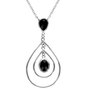 COLLIER ARGENT RHODIÉ FORME 2 GOUTEES OXYDES NOIRS FACETTES 40+4CM