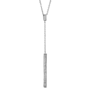 COLLIER ARGENT RHODIÉ RECTANGLE OXYDES BLANCS SERTIS 40+4CM