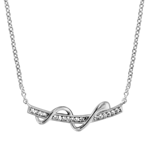 COLLIER ARGENT RHODIÉ BAGUETTE OXYDES BLANCS SERTIS ET SERPENTIN 40+4CM