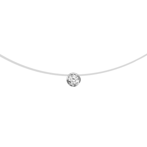COLLIER ARGENT RHODIÉ FIL NYLON SOLITAIRE OXYDE BLANC SERTI CLOS 3MM 41CM