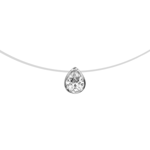 COLLIER ARGENT RHODIÉ FIL NYLON FORME GOUTTE OXYDE BLANC 40CM