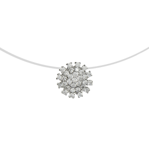 COLLIER ARGENT RHODIÉ FIL NYLON FORME FLEUR OXYDES BLANCS 42CM