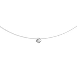 COLLIER ARGENT RHODIÉ FIL NYLON SOLITAIRE OXYDE BLANC 3MM 42CM