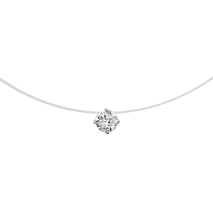 COLLIER ARGENT RHODIÉ FIL NYLON SOLITAIRE OXYDE BLANC 5MM 42CM