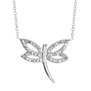 COLLIER ARGENT RHODIÉ LIBELLULE OXYDES BLANCS 37+4CM
