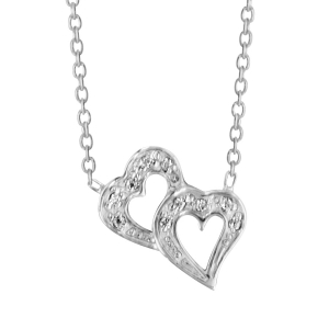 COLLIER ARGENT RHODIÉ DOUBLE COEURS OXYDES BLANCS 37+4CM