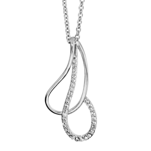 COLLIER ARGENT RHODIÉ PENDENTIF GOUTTE EVIDEE CROISEE OXYDES BLANCS SERTIS 40+4CM