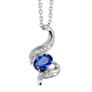 COLLIER ARGENT RHODIÉ PENDENTIF PIERRE BLEU SYNTHETIQUE ET OXYDES BLANCS SERTIS 40+4CM