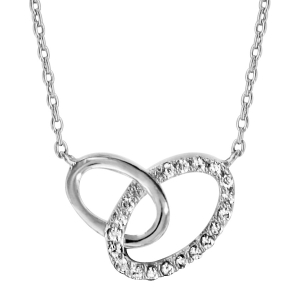 COLLIER ARGENT RHODIÉ 2 OVALES ENTREMELES OXYDES BLANCS SERTIS 40+4CM