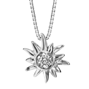 COLLIER ARGENT RHODIÉ SOLEIL OXYDES BLANCS SERTIS 42+3CM