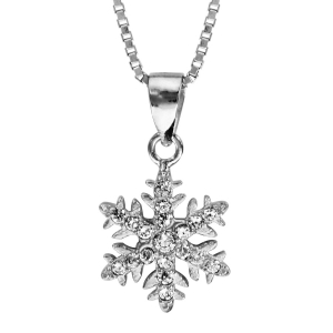COLLIER ARGENT RHODIÉ PENDENTIF FLOCON DE NEIGE 42+3CM