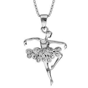 COLLIER ARGENT RHODIÉ PENDENTIF DANSEUSE OXYDES BLANCS SERTIS 42+3CM
