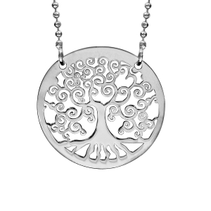 COLLIER ARGENT RHODIÉ MAILLE BOULES AVEC PENDENTIF ARBRE DE VIE 42+3CM
