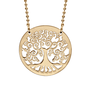 COLLIER ARGENT ET DORURE JAUNE MAILLE BOULES AVEC PENDENTIF ARBRE DE VIE 42+3CM
