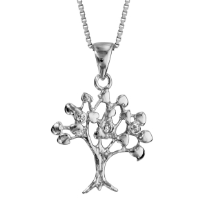 COLLIER ARGENT RHODIÉ PENDENTIF ARBRE DE VIE OXYDES BLANCS SERTIS 42+3CM