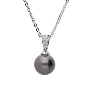 COLLIER ARGENT RHODIÉ PENDENTIF PERLE DE CULTUE DE TAHITI VÉRITABLE ET OXYDES 7MM 42+CM