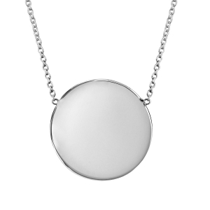 COLLIER ARGENT RHODIÉ PLAQUE RONDE 14MM A GRAVER 41+3CM